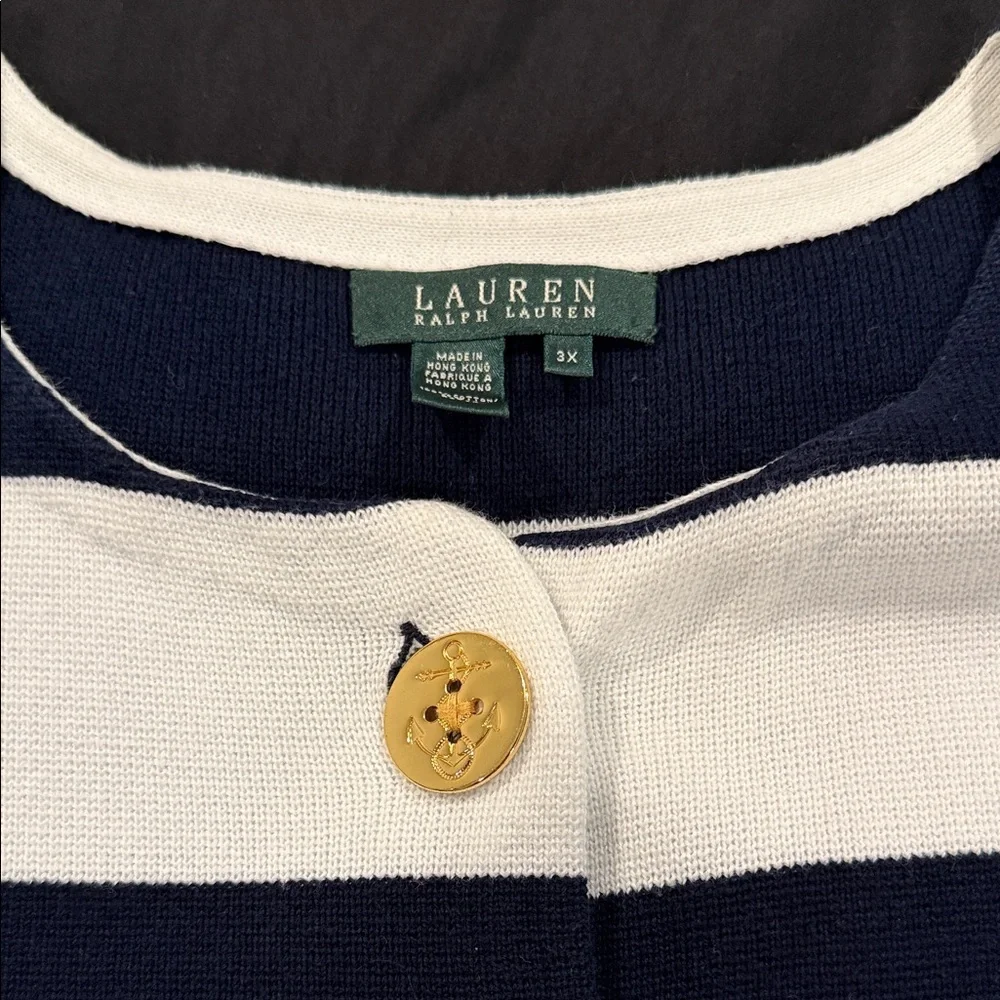 Lauren by Ralph Lauren Navy & White Striped Button sweater cardigan sz 3x - Picture 2 of 9